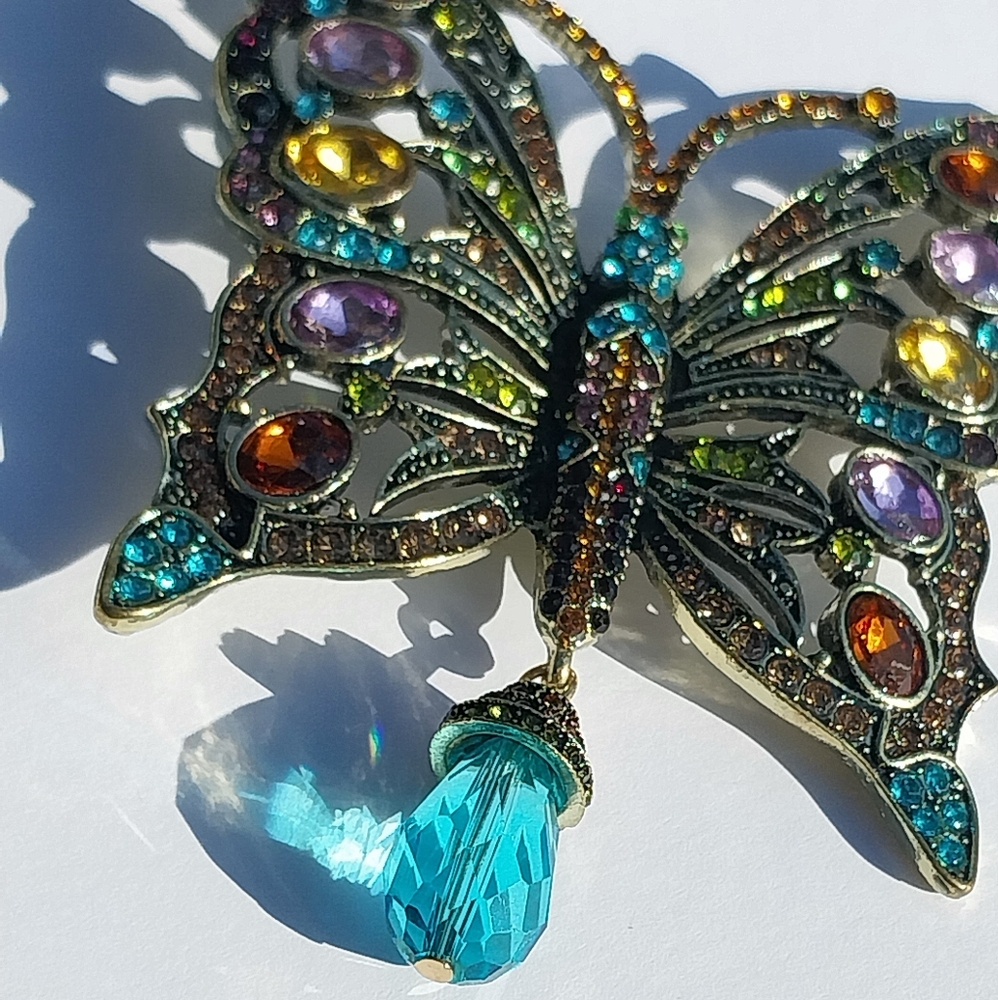 Colorful Jeweled Butterfly Brooch